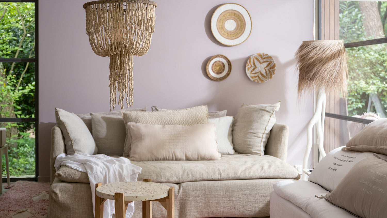 Beaded Hanging Lamp - Natural | Wood