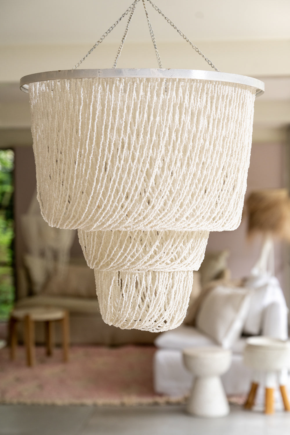 Beaded Hanging Lamp - White