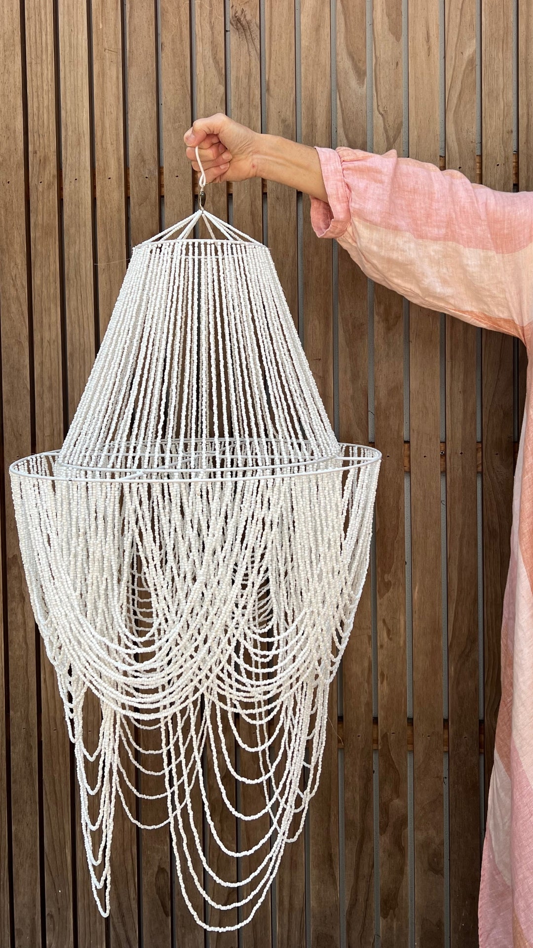 Beaded Hanging Lamp - White