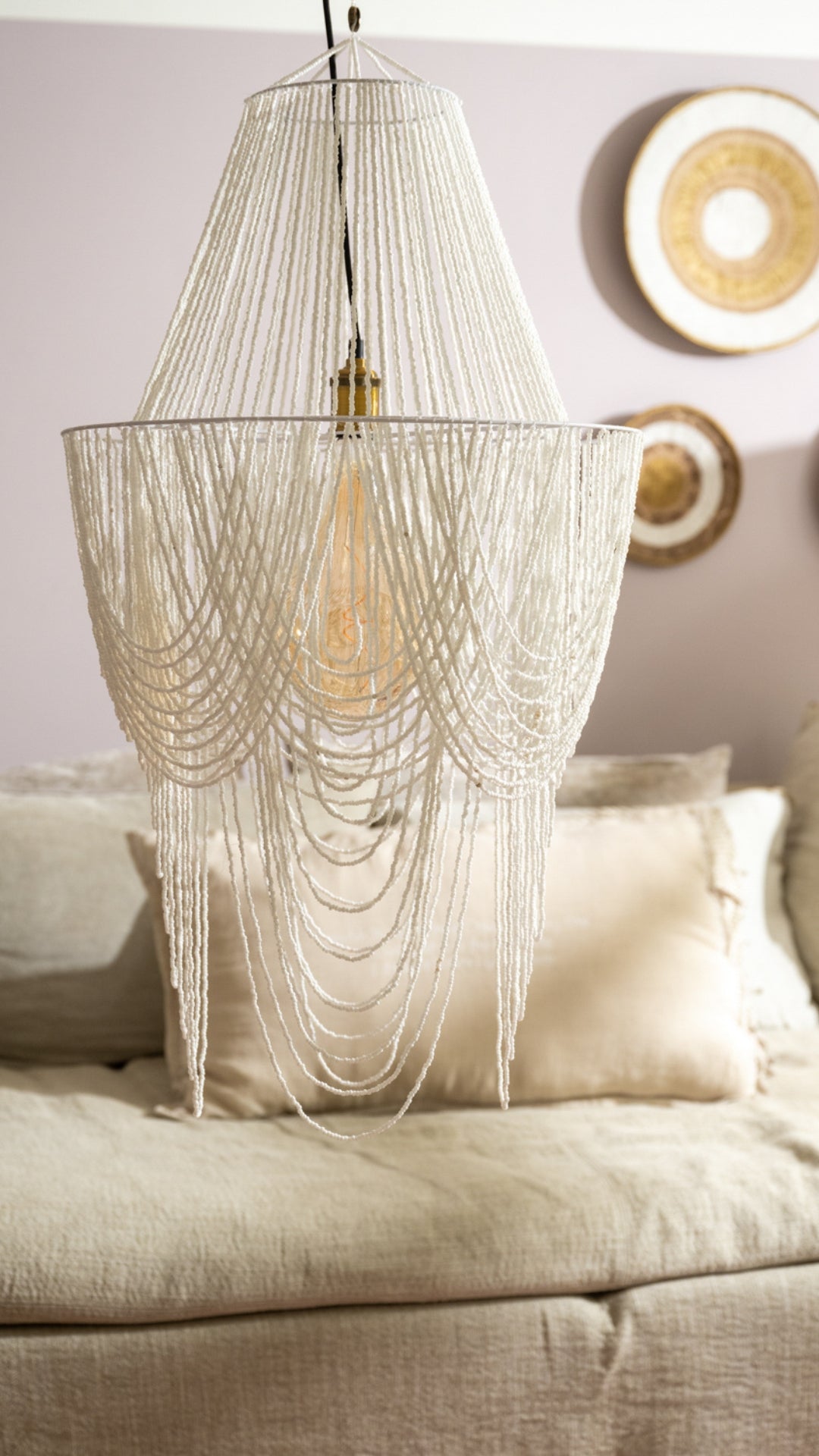 Beaded Hanging Lamp - White