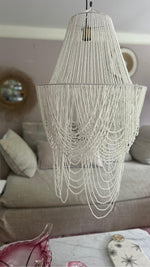 Boho Kralen Hanglamp | Handgemaakt Statement Piece 80 × 50 cm - wit.