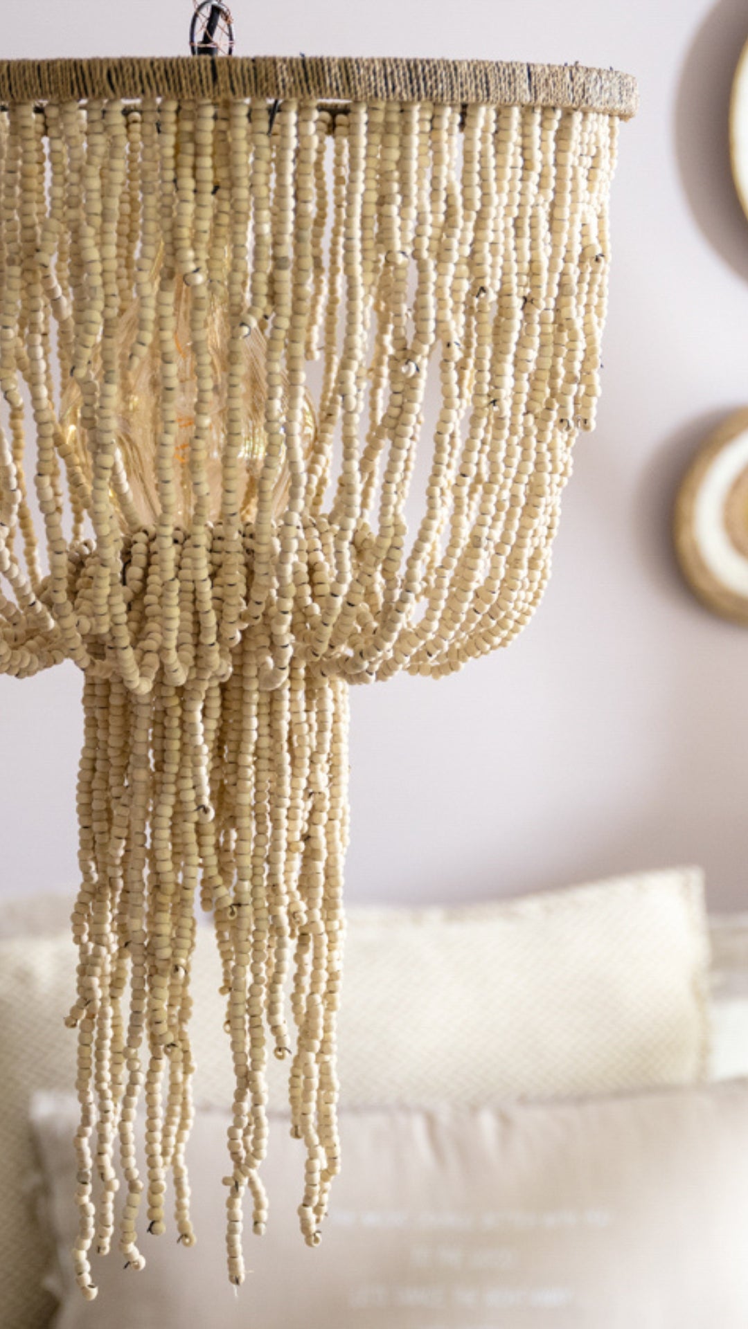 Beaded Hanging Lamp - Natural | Wood