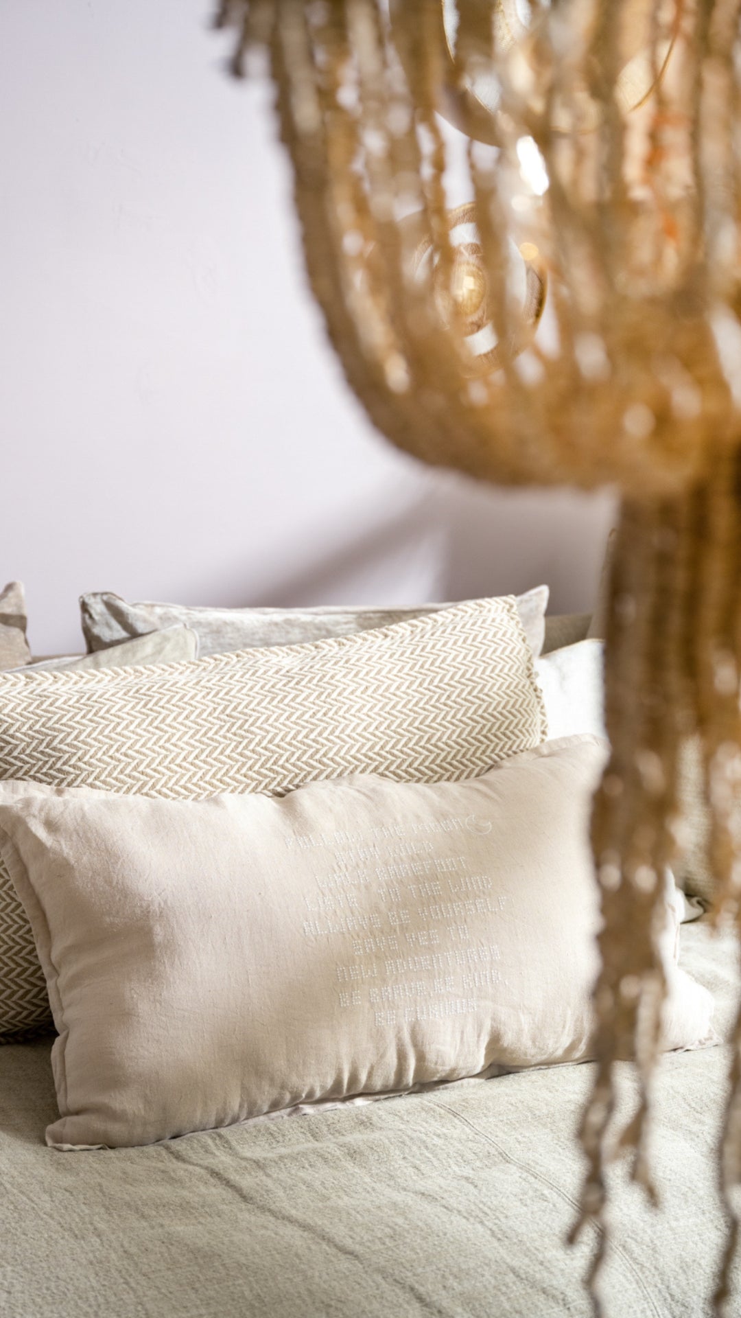 Beaded Hanging Lamp - Natural | Wood