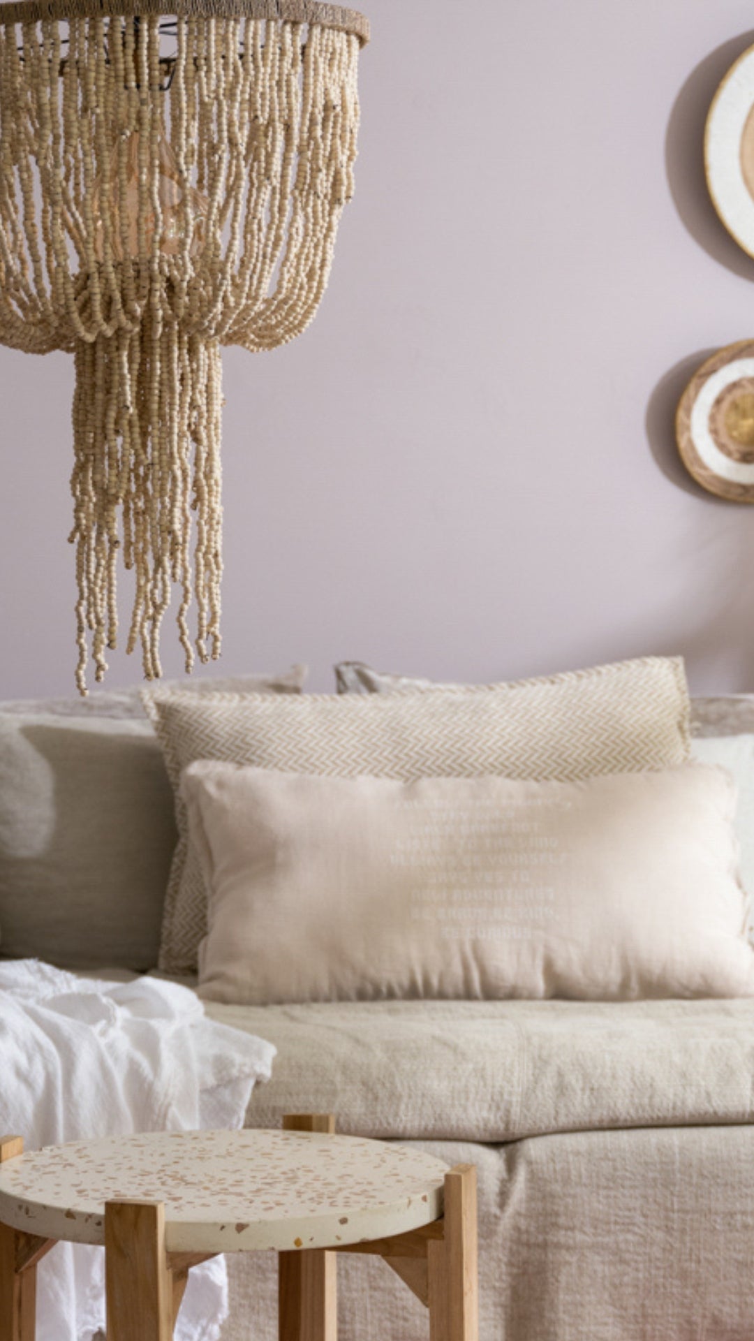 Beaded Hanging Lamp - Natural | Wood
