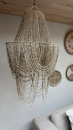 Boho Kralen Hanglamp | Handgemaakt Statement Piece 80 × 50 cm- Naturel.