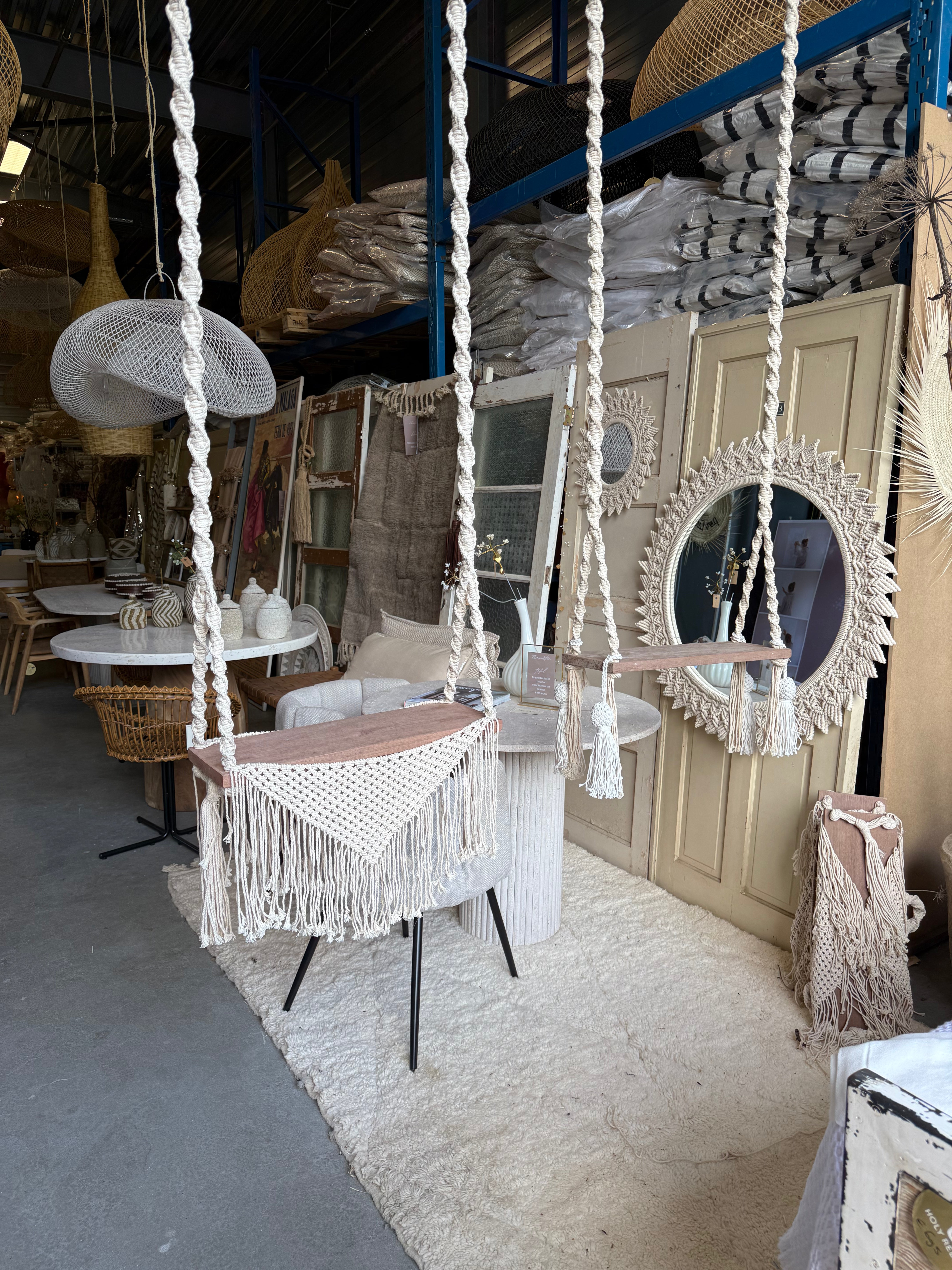 Swing with crochetwork decoration