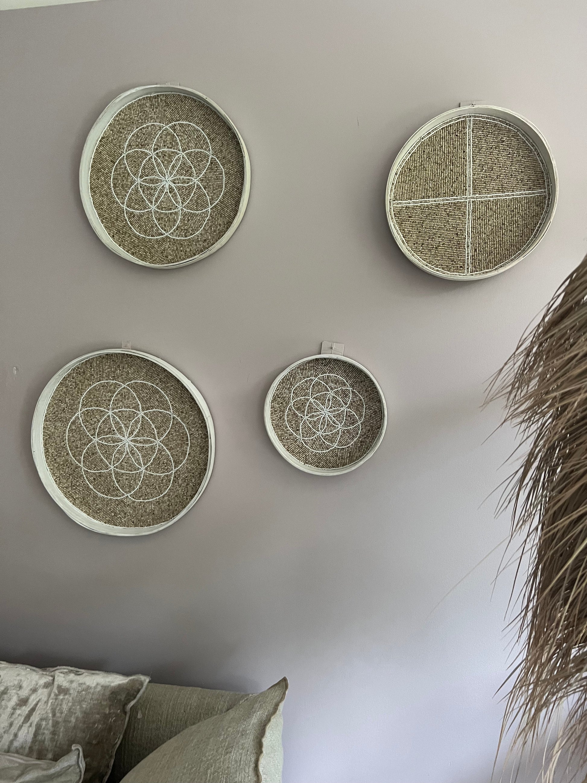 Fully Beaded Fairtrade Wall Basket (40 cm) - Unique Artisan Decor | Mandala Stencils