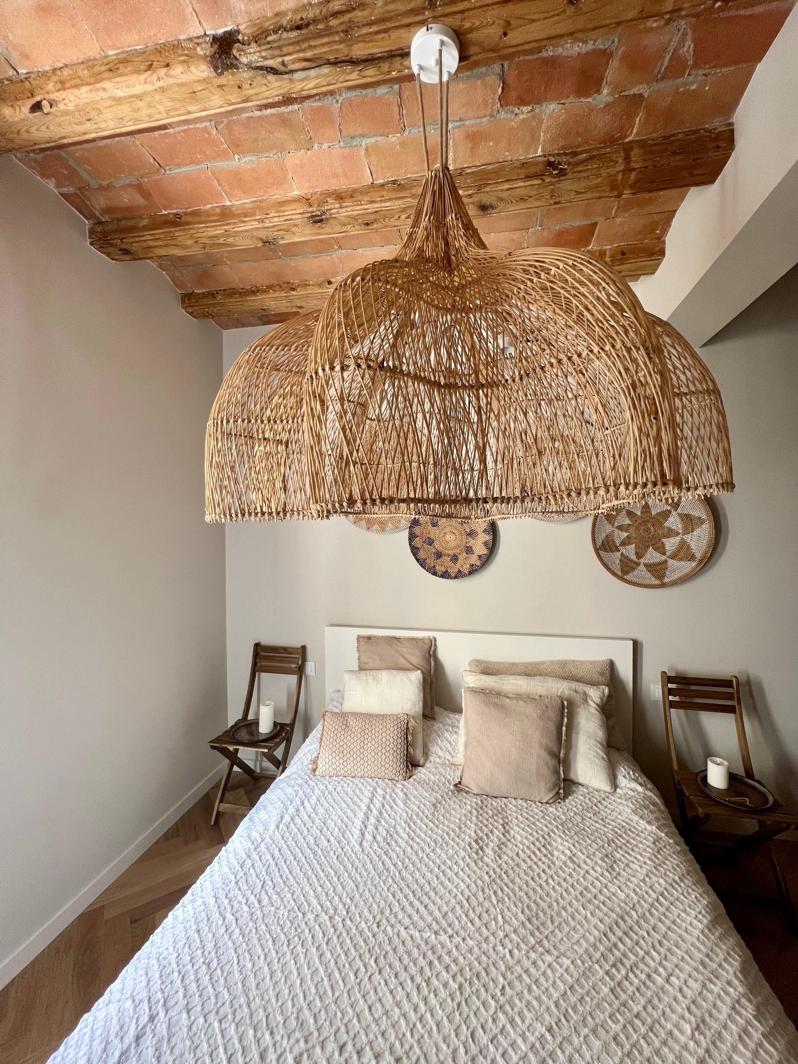 Flower Rattan Lamp (80 cm) - Boho Ceiling Light | Mandala Stencil