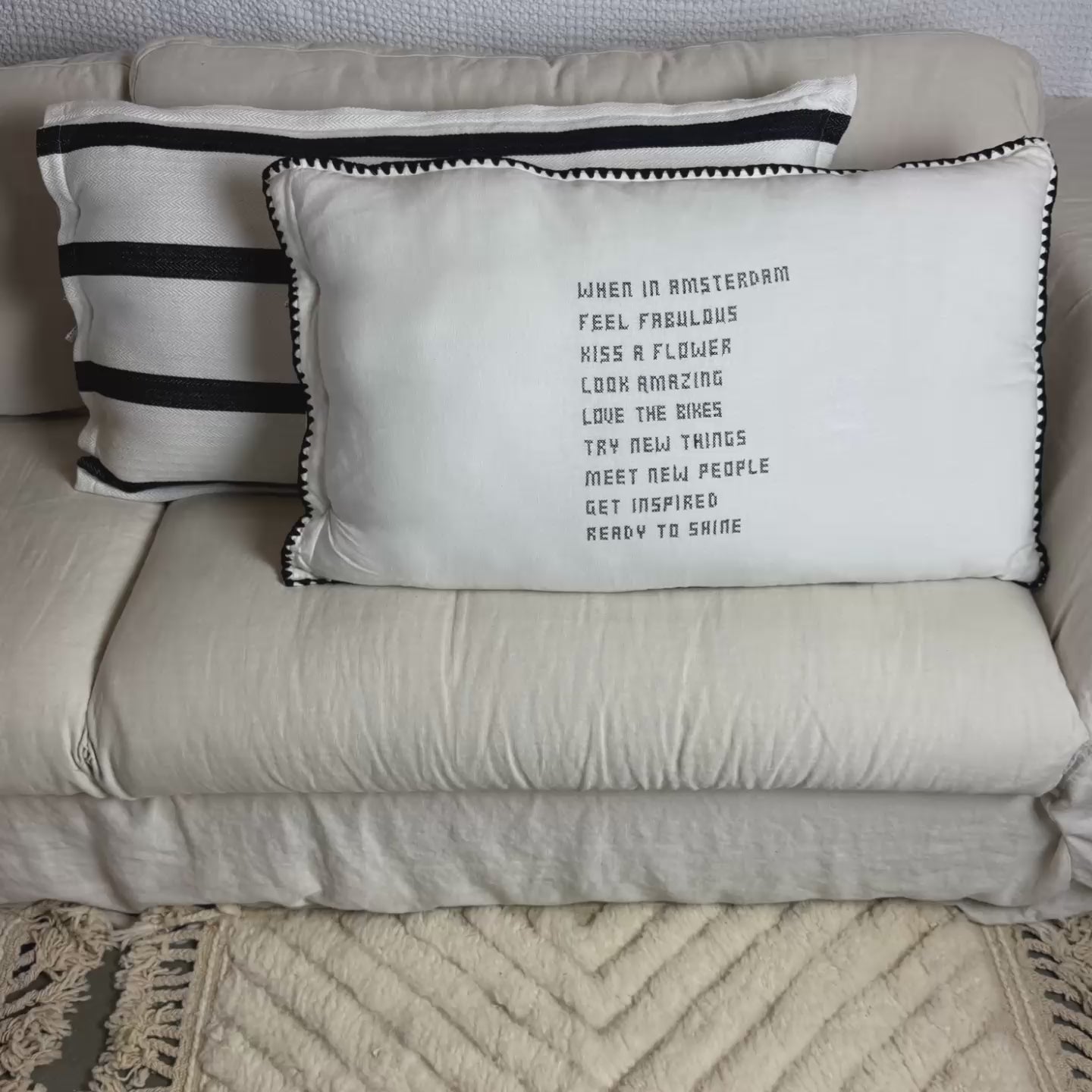 Load video: Linnen Pillow + Filling | When In Amsterdam | White