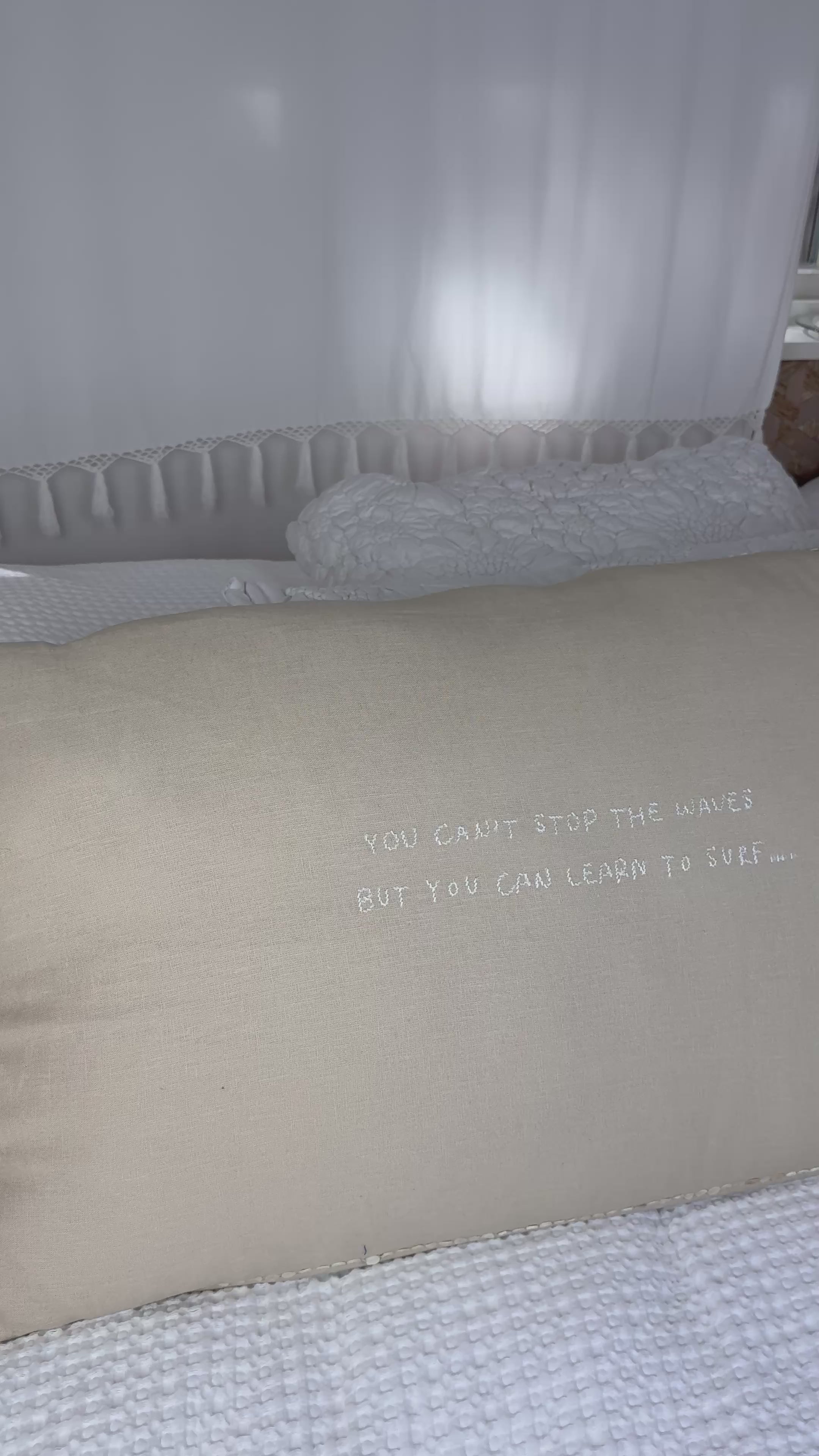 Load video: Linnen Pillow + Filling | Can’t Stop The Waves | Natural