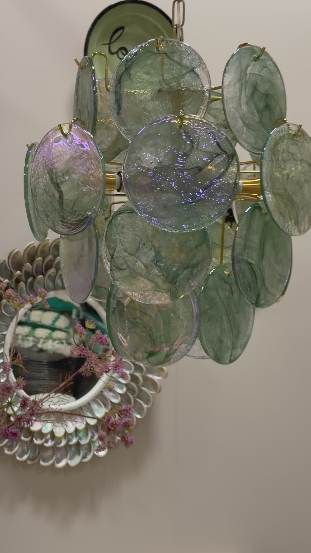 Video laden: Laguna · Murano Mundgeblasene Glas-Hängelampe · Grün · 45 x 45 cm