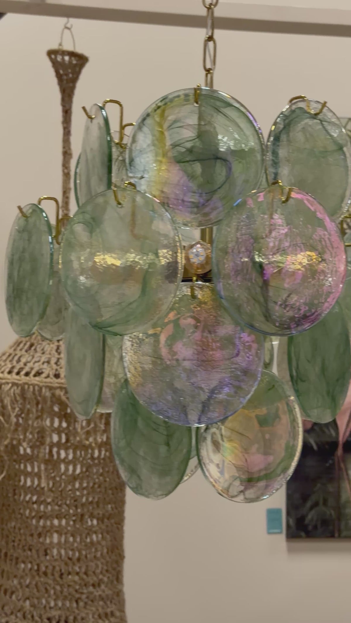 Video laden: Laguna · Murano Mundgeblasene Glas-Hängelampe · Grün · 45 x 45 cm
