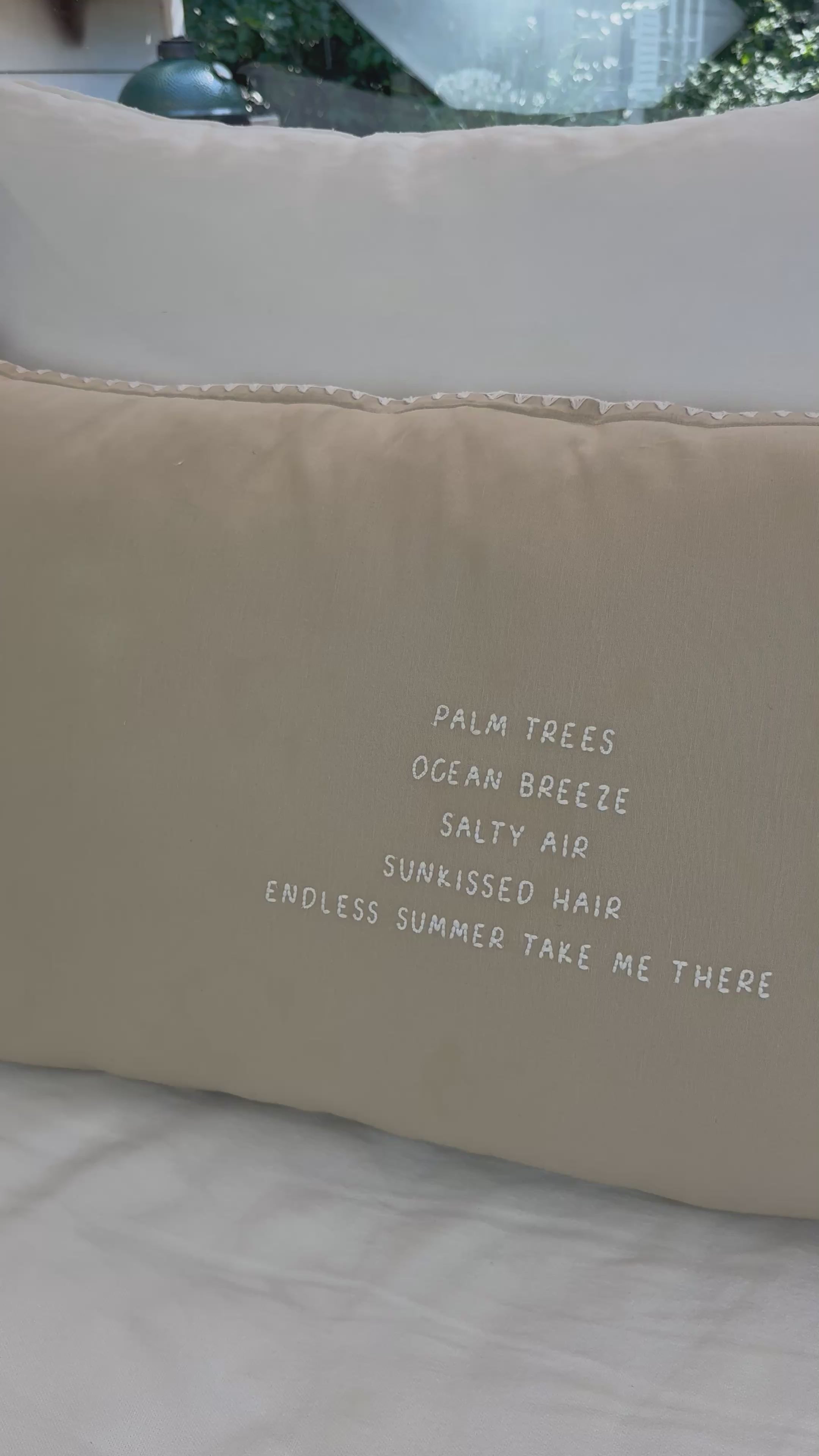 Load video: Linnen Pillow + Filling | Palm Trees Ocean Breeze | Natural