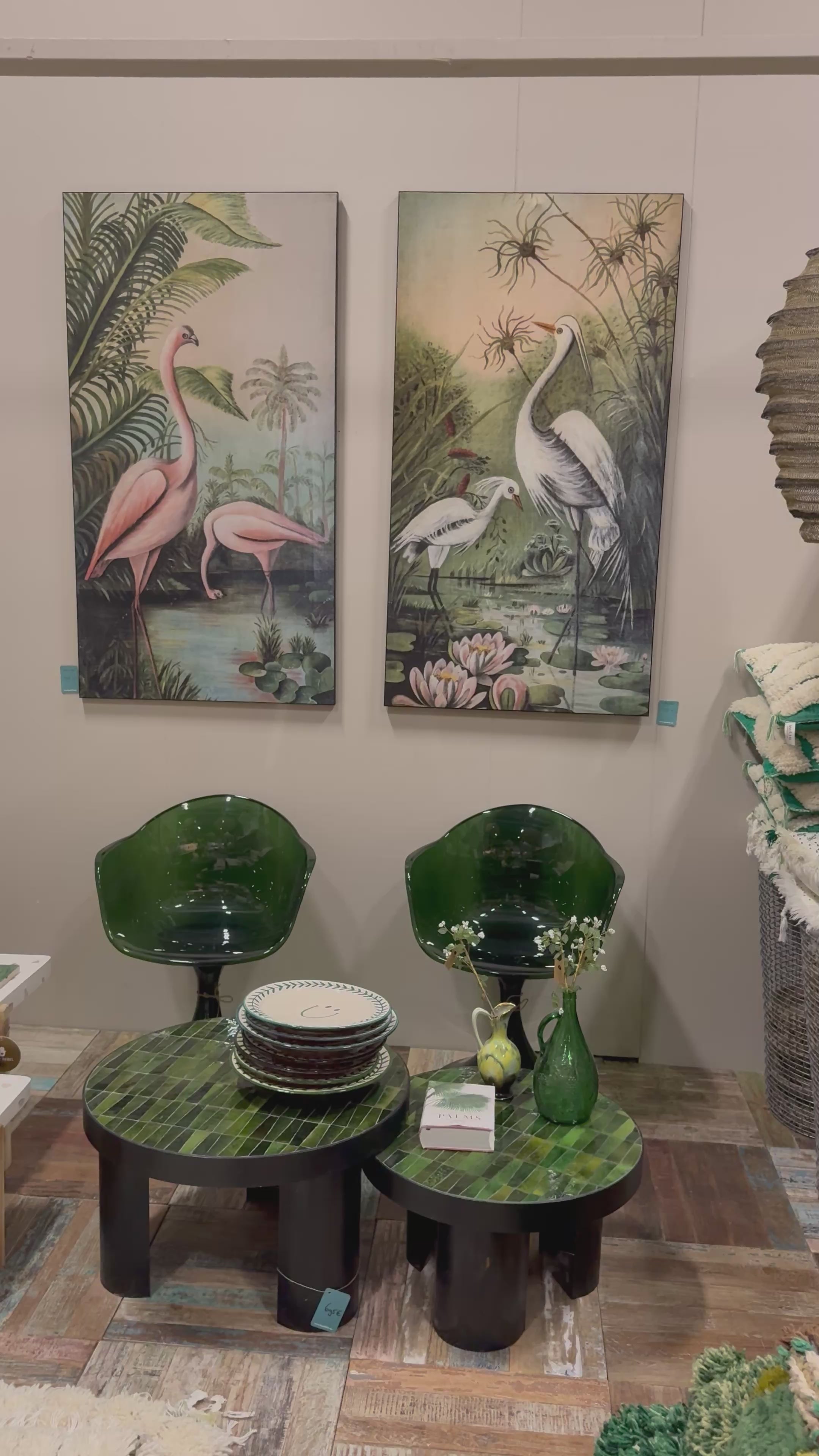 Video laden: Vintage Flamingo’s 150 x 70 cm - op fluweel geprint