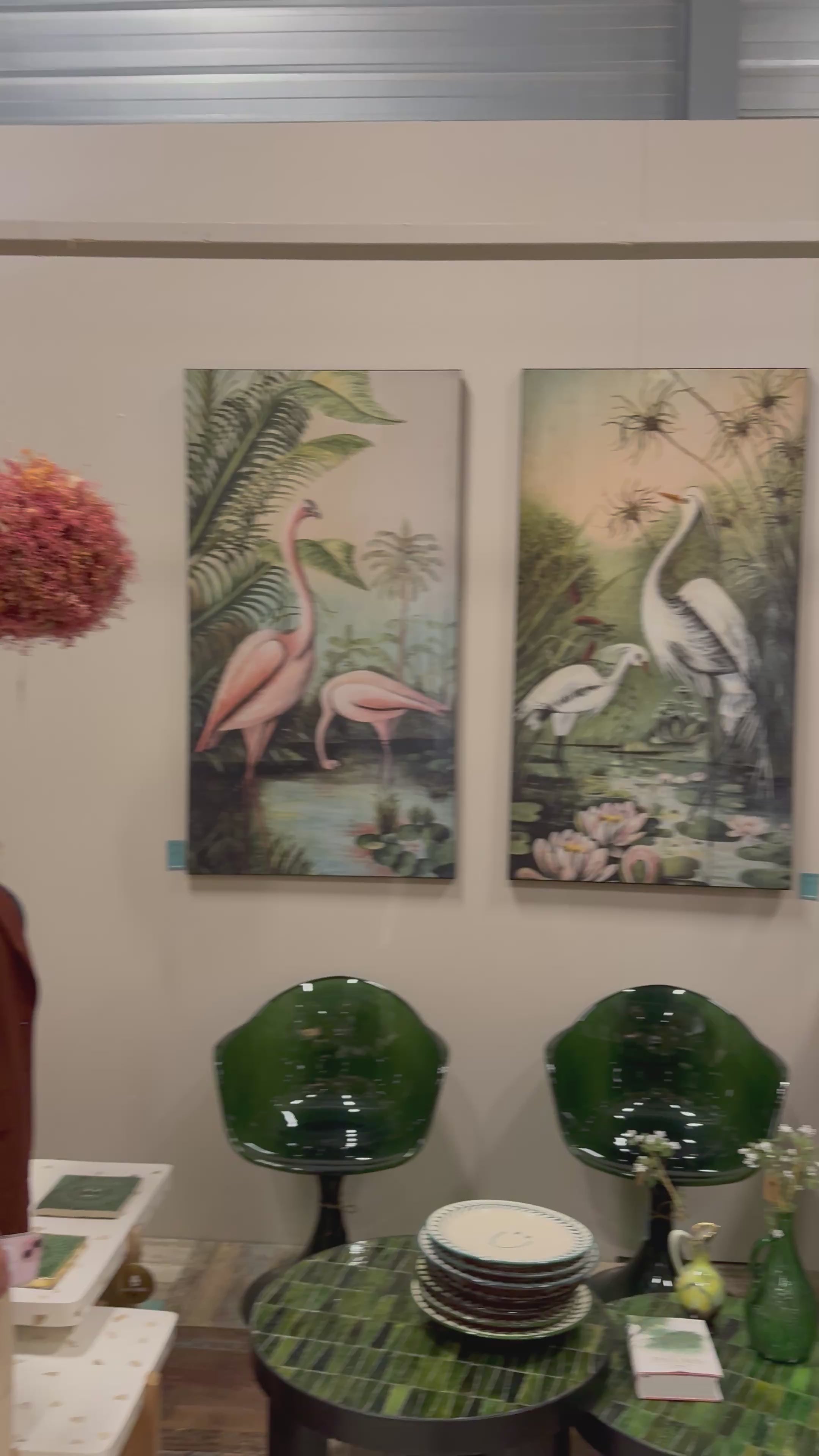Video laden: Vintage Flamingo’s 150 x 70 cm - op fluweel geprint