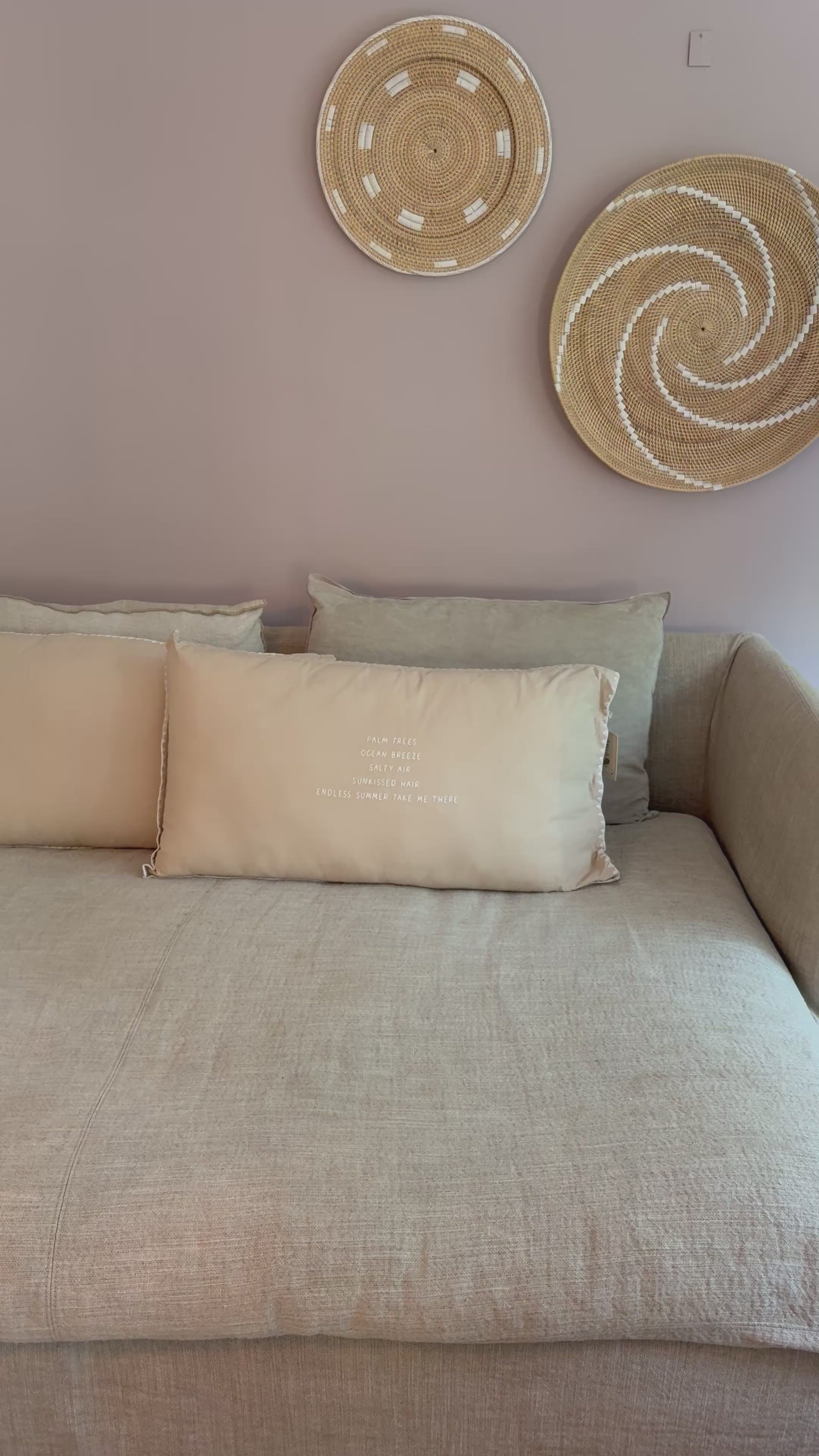 Load video: Linnen Pillow + Filling | Palm Trees Ocean Breeze | Natural
