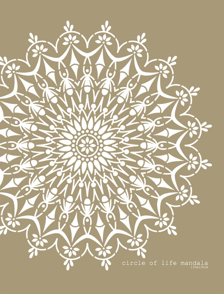 Circle of Life Mandala Stencil XL, 130x130 cm, symbolizing infinity and harmony for home décor.