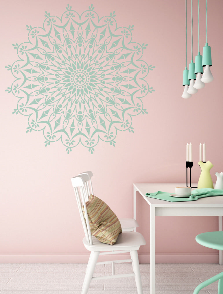 Circle of Life Mandala Stencil XL, 130x130 cm, symbolizing infinity and harmony for home décor.