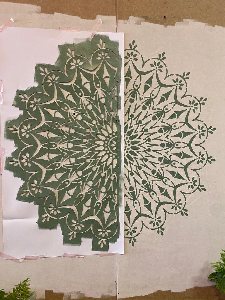 Circle of Life Mandala Stencil XL, 130x130 cm, symbolizing infinity and harmony for home décor.